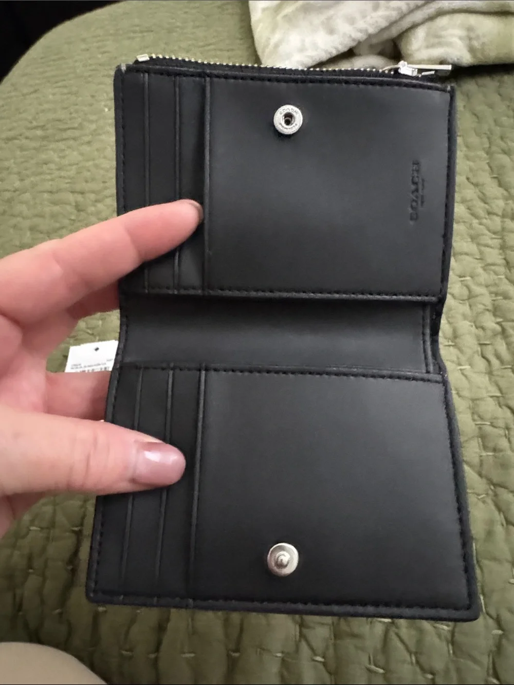 Coach Black Pebbled Leather Bi-fold Zip Wallet